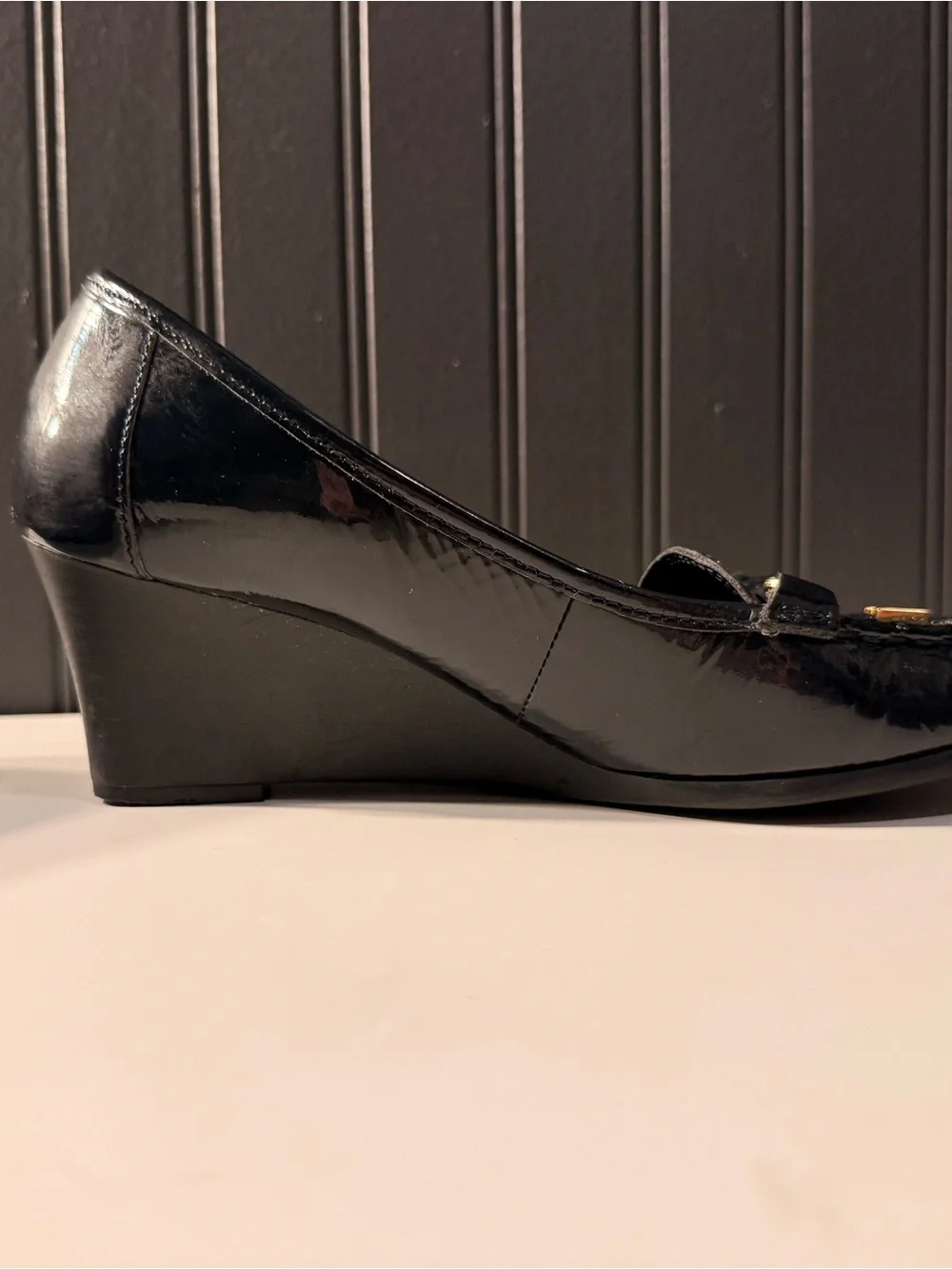 Lauren Ralph Lauren  navy  Patent Leather wedge Loafers with Gold Hardware